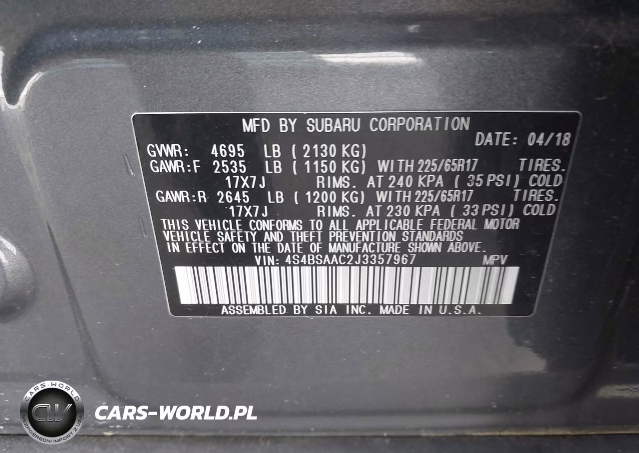 2018 Subaru Outback 2.5I VIN:4S4BSAAC2J3357967 - 9