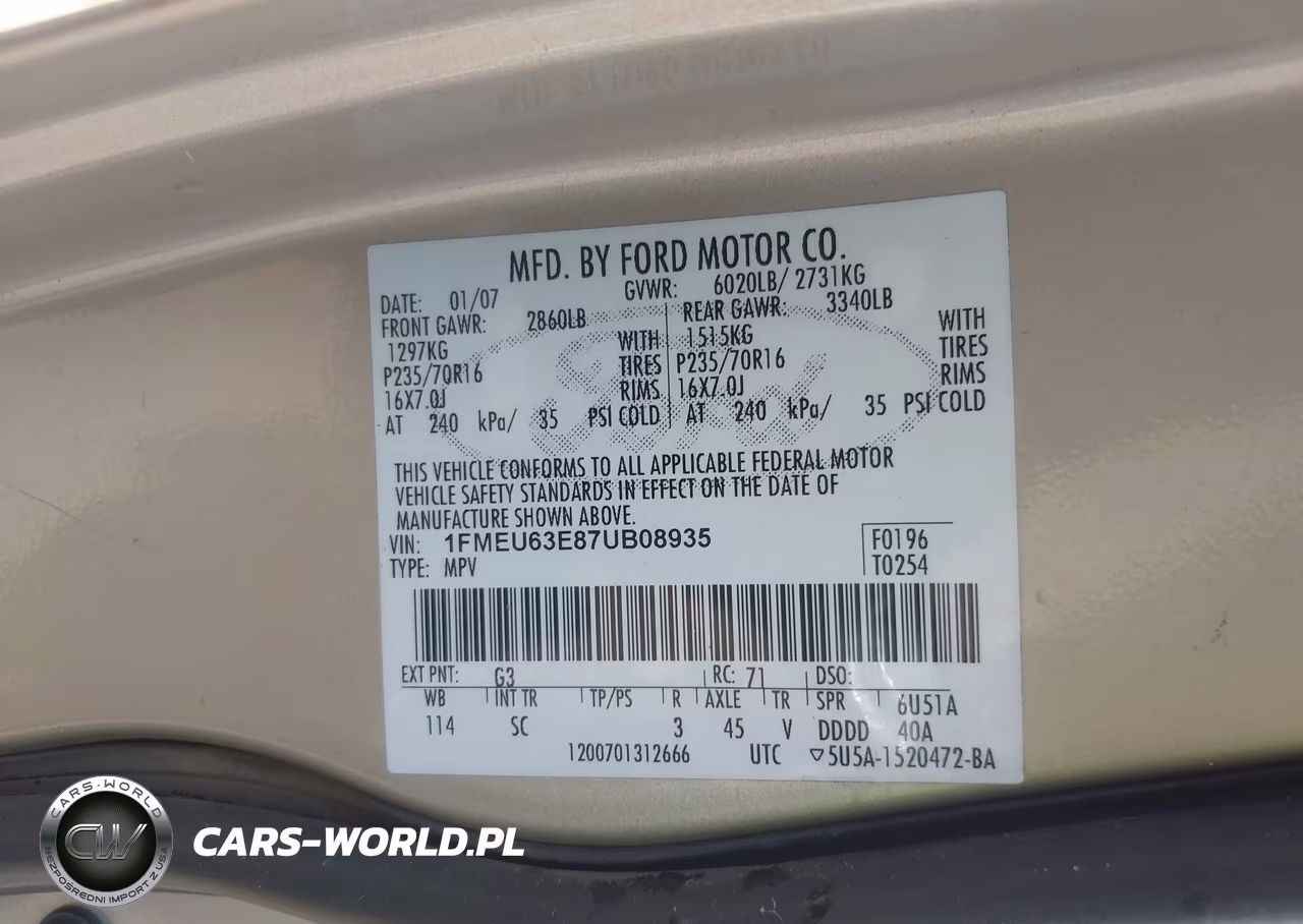2007 Ford Explorer Xlt VIN:1FMEU63E87UB08935 - 9