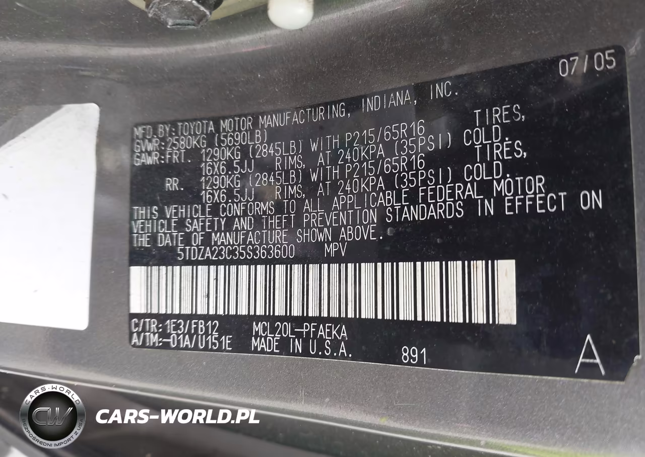2005 Toyota Sienna Le VIN:5TDZA23C35S363600 - 9