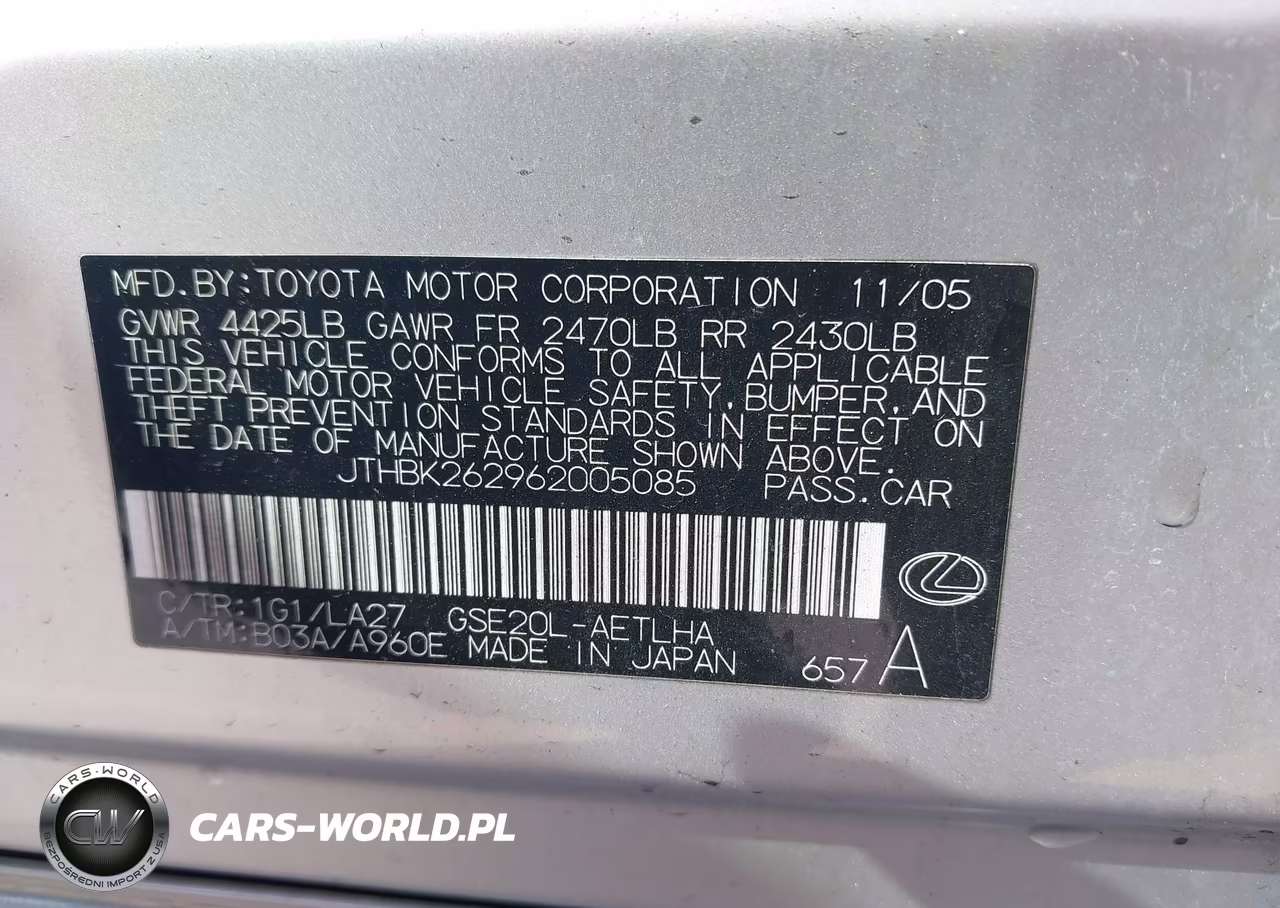2006 Lexus Is 250 VIN:JTHBK262962005085 - 9