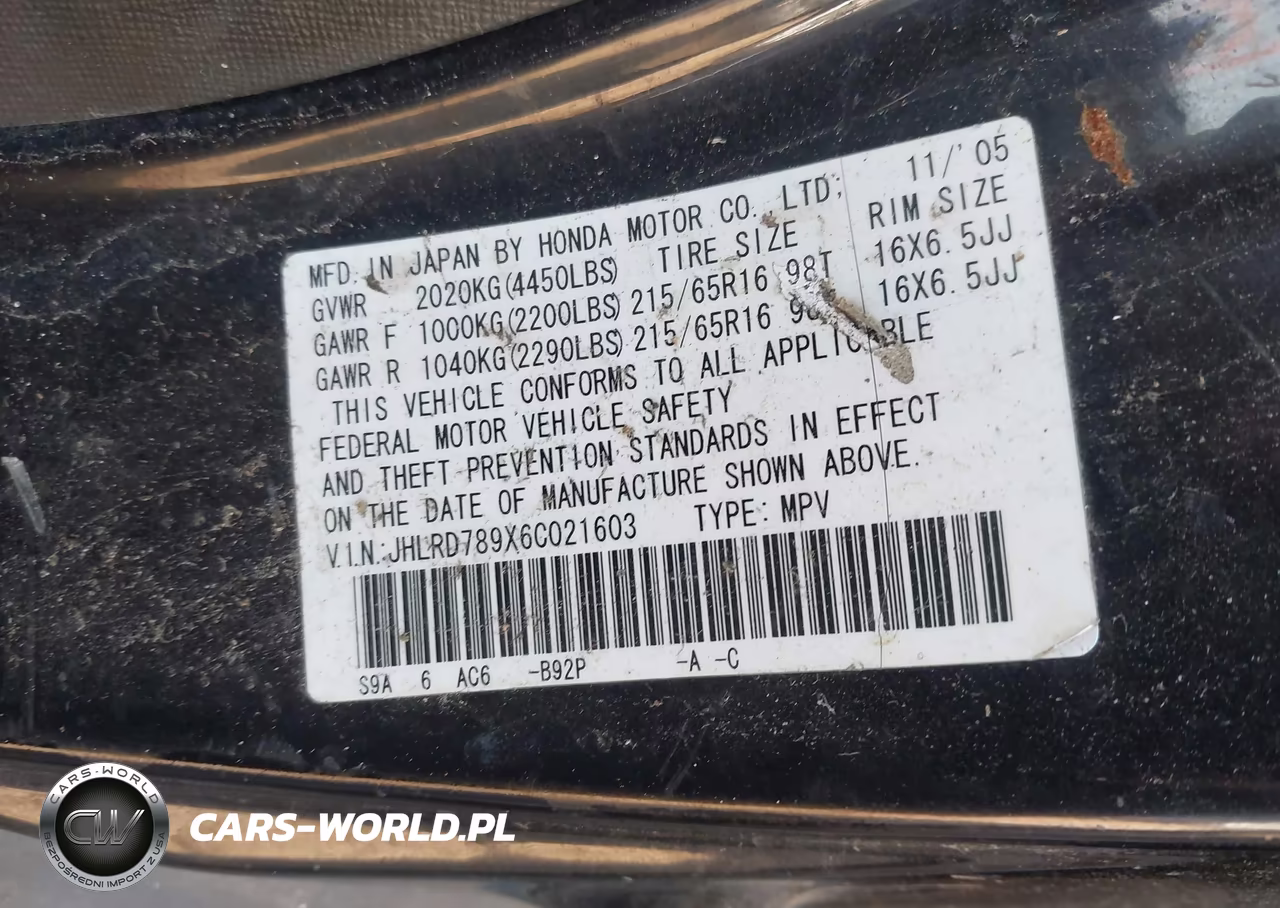 2006 Honda Cr-V Se VIN:JHLRD789X6C021603 - 9