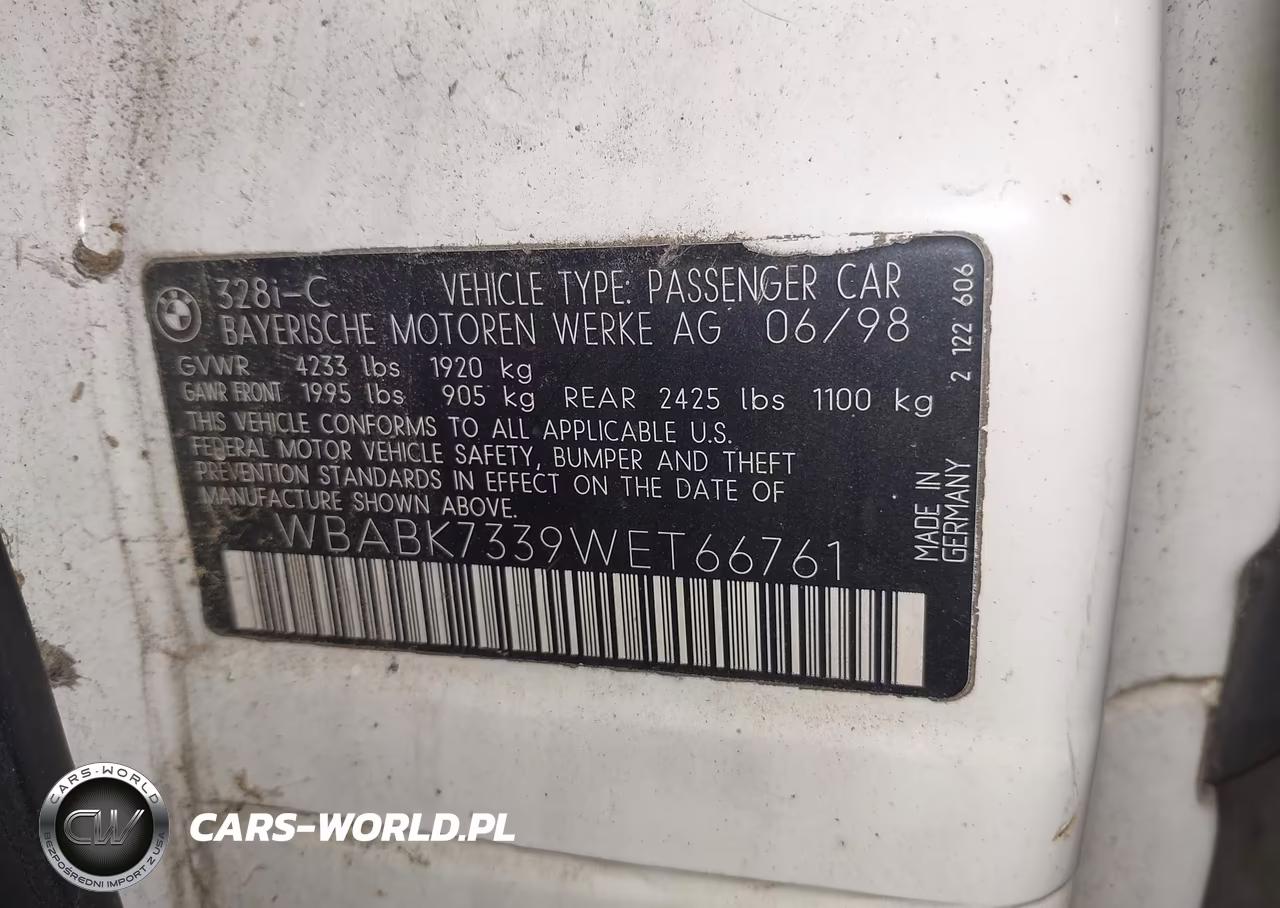 1998 BMW 328Ic VIN:WBABK7339WET66761 - 9
