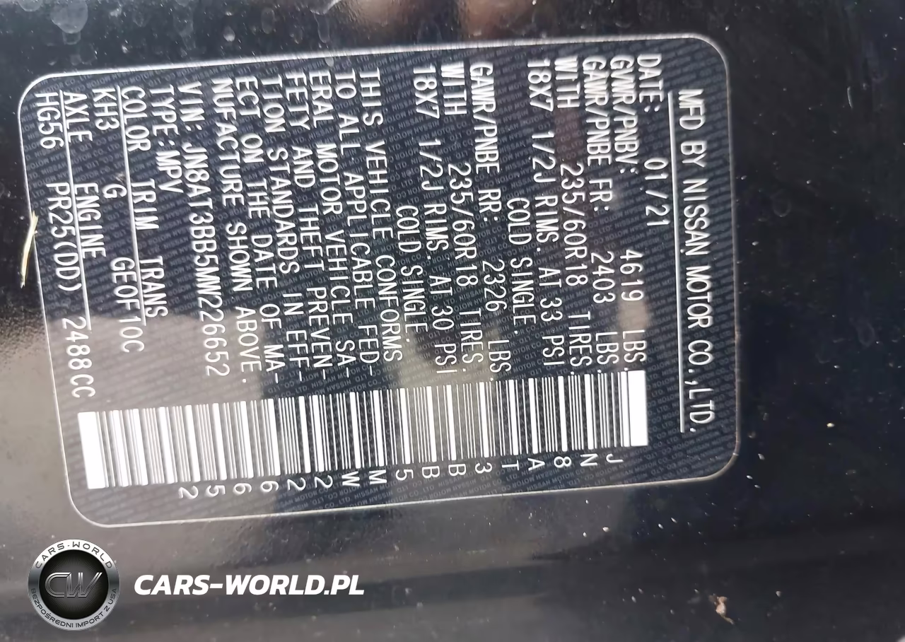 2021 Nissan Rogue Sv Intelligent Awd VIN:JN8AT3BB5MW226652 - 9