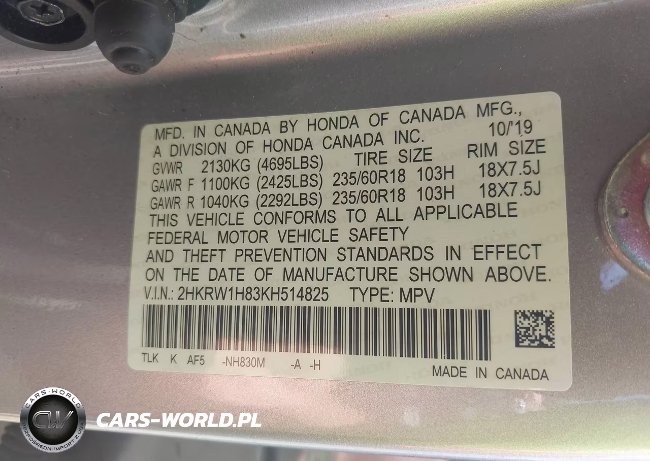 2019 Honda Cr-V Ex-L VIN:2HKRW1H83KH514825 - 9