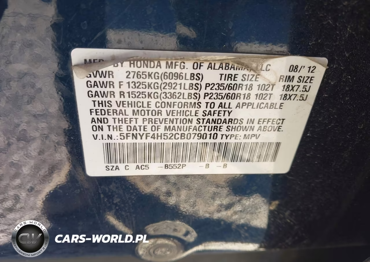 2012 Honda Pilot Ex-L VIN:5FNYF4H52CB079010 - 9