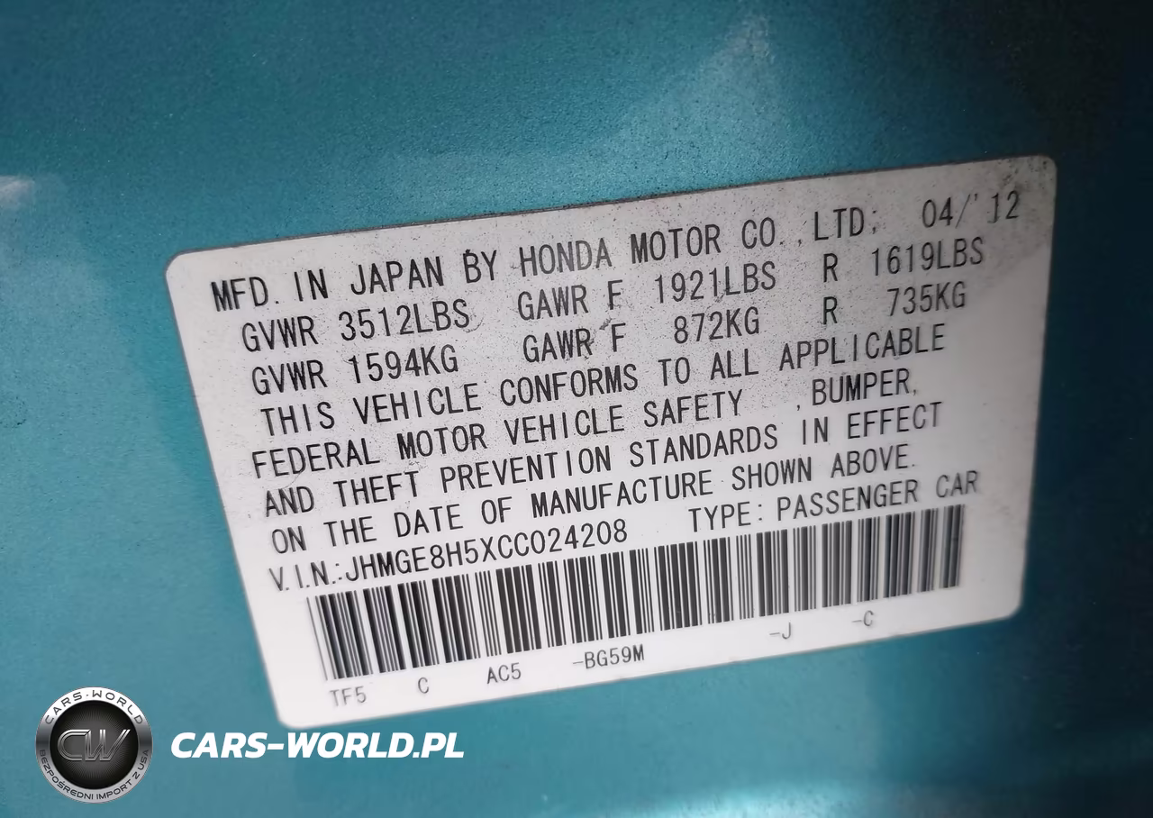 2012 Honda Fit Sport VIN:JHMGE8H5XCC024208 - 9