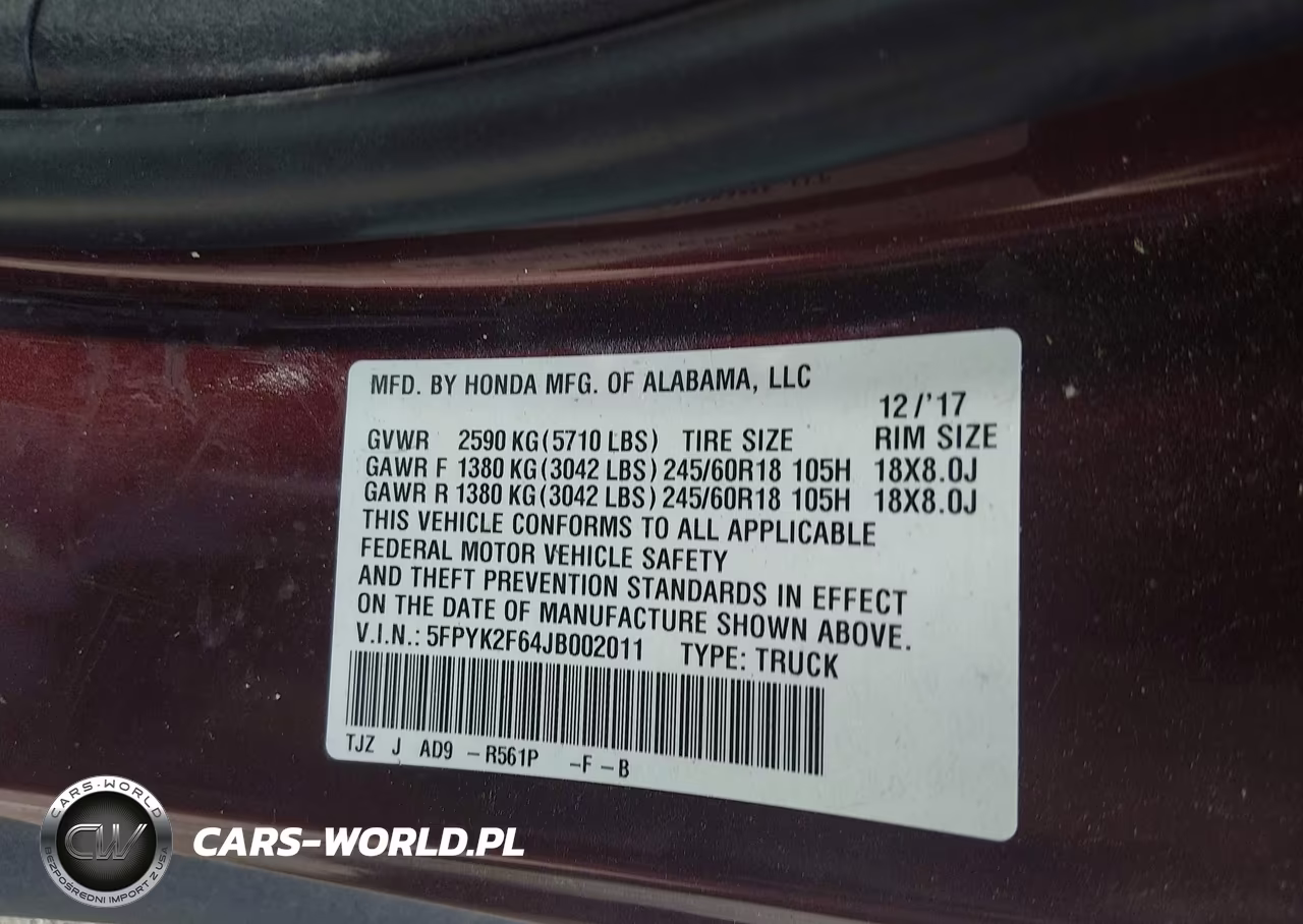 2018 Honda Ridgeline Rtl-T VIN:5FPYK2F64JB002011 - 9