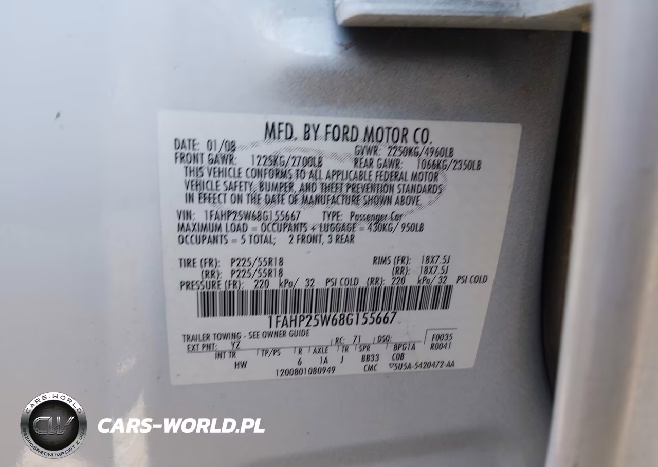 2008 Ford Taurus Limited VIN:1FAHP25W68G155667 - 9