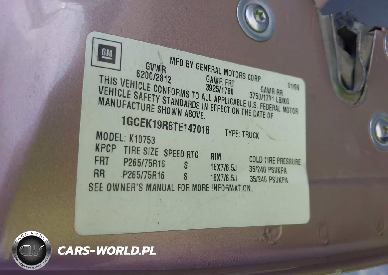 1996 Chevrolet Gmt-400 K1500 VIN:1GCEK19R8TE147018 - 9