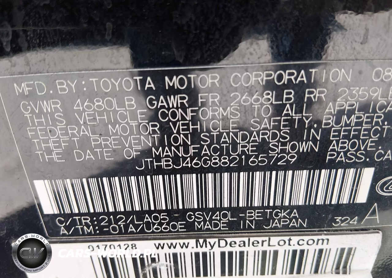 2008 Lexus Es 350 VIN:JTHBJ46G882165729 - 9