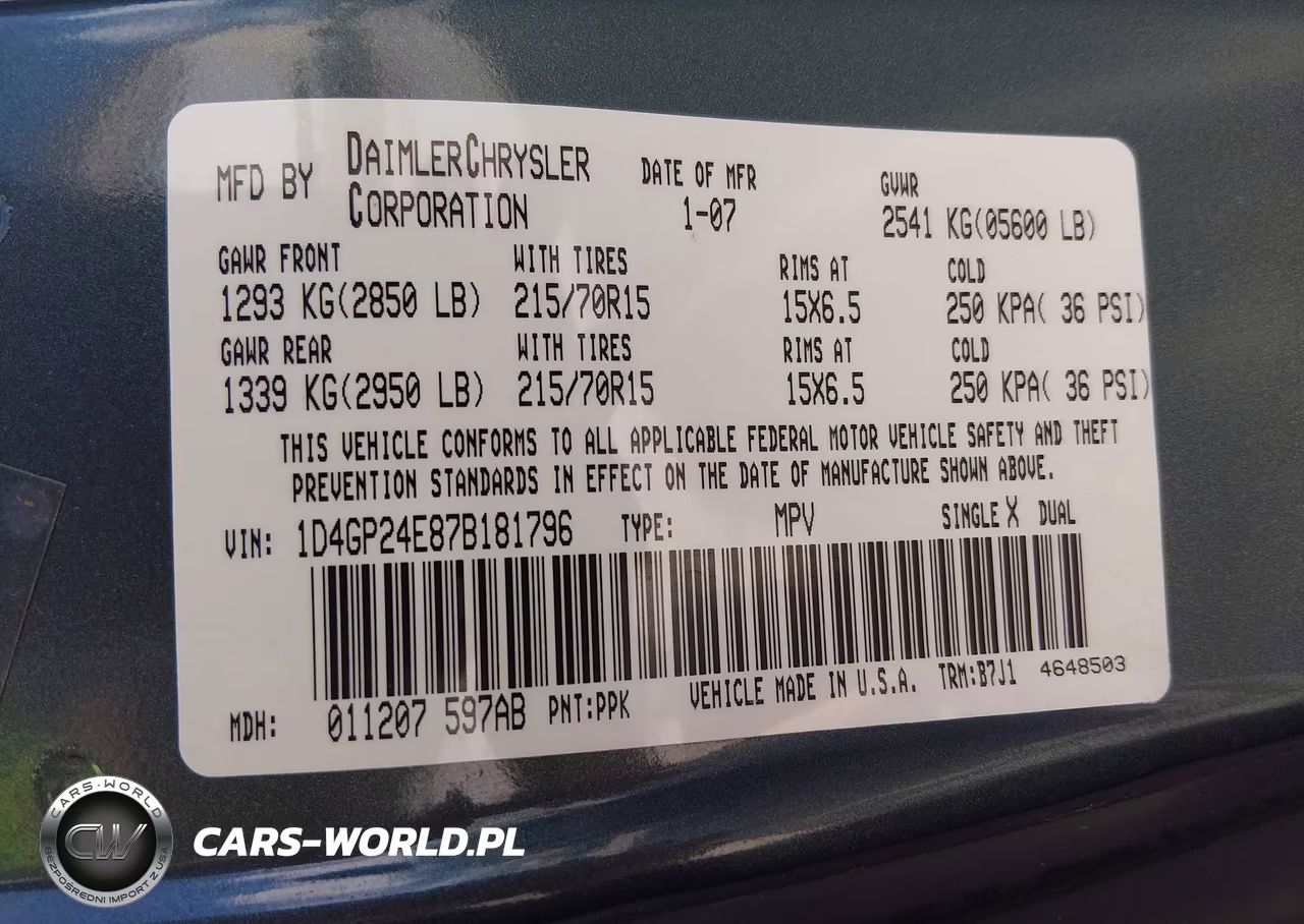 2007 Dodge Grand Caravan Se VIN:1D4GP24E87B181796 - 9