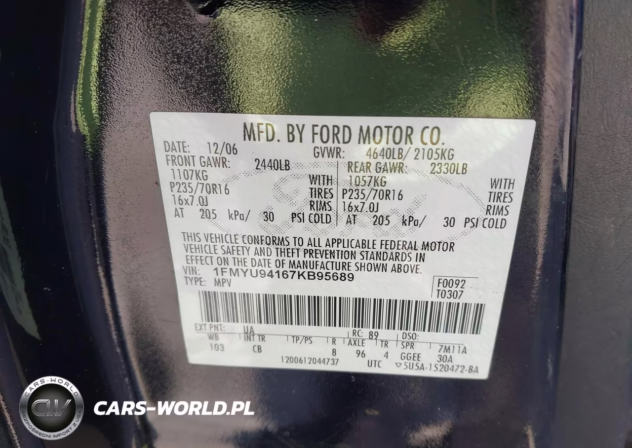 2007 Ford Escape Limited VIN:1FMYU94167KB95689 - 9