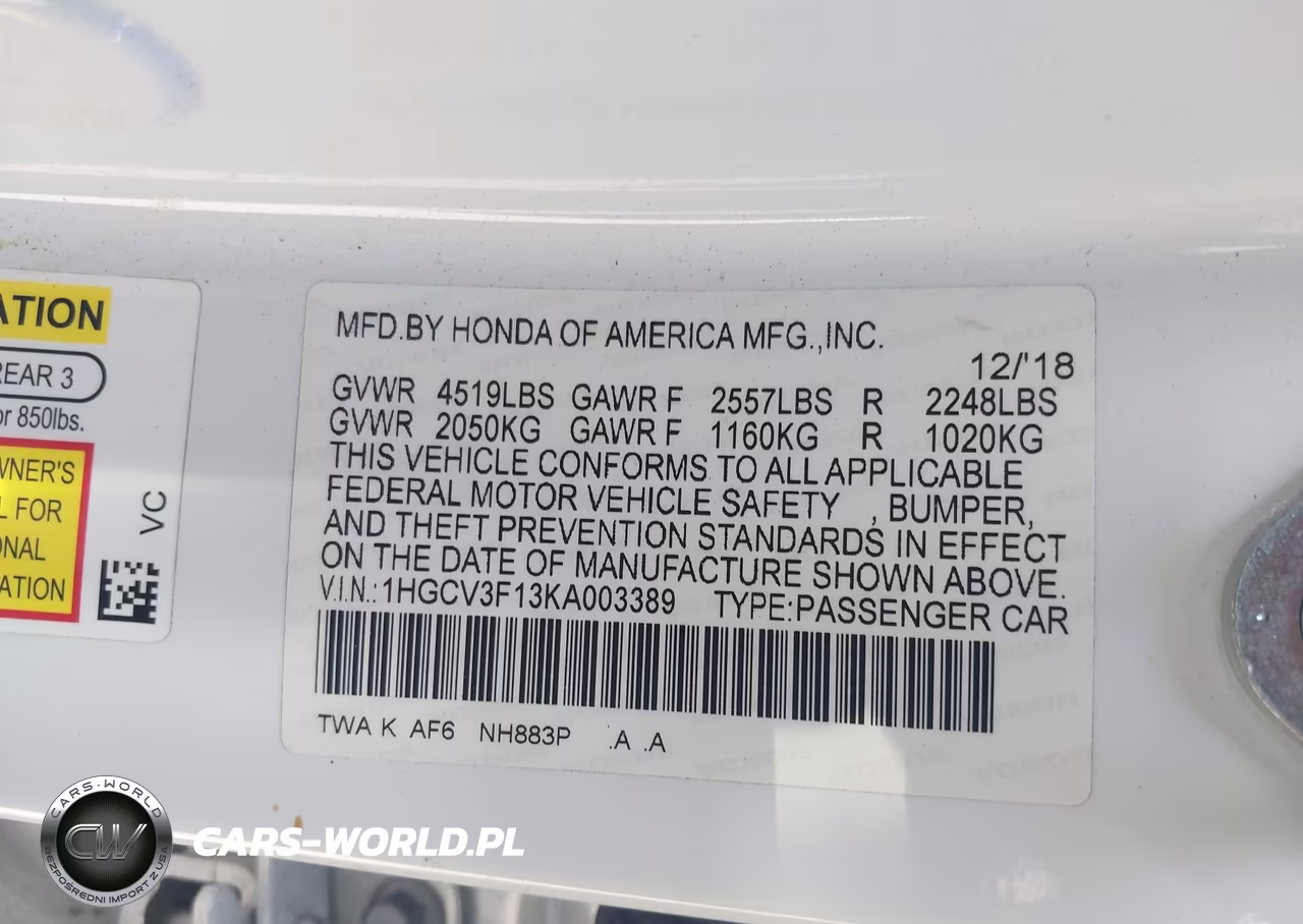 2019 Honda Accord Hybrid VIN:1HGCV3F13KA003389 - 9