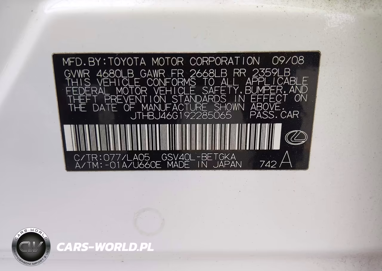 2009 Lexus Es 350 VIN:JTHBJ46G192285065 - 9