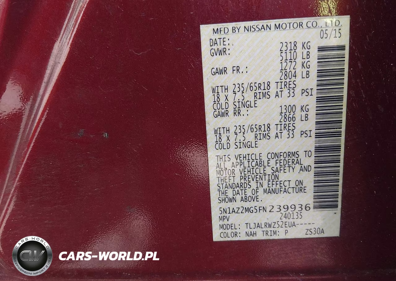 2015 Nissan Murano Sl VIN:5N1AZ2MG5FN239936 - 9