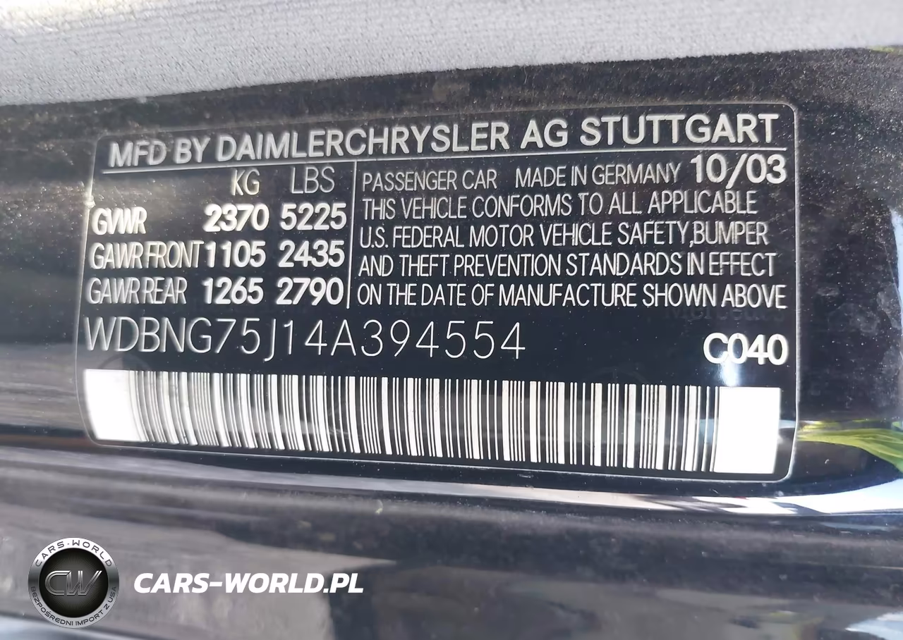 2004 Mercedes-Benz S 500 VIN:WDBNG75J14A394554 - 9