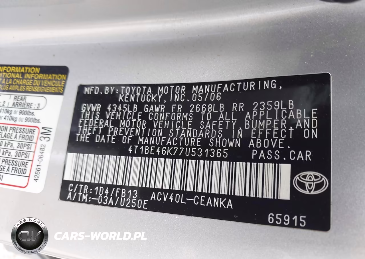 2007 Toyota Camry Le VIN:4T1BE46K77U531365 - 9