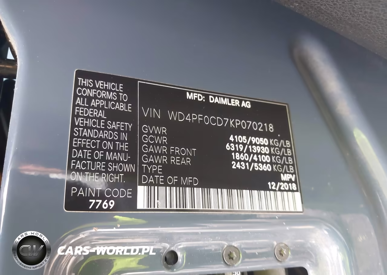 2019 Mercedes-Benz Sprinter 2500 Standard Roof V6 VIN:WD4PF0CD7KP070218 - 9
