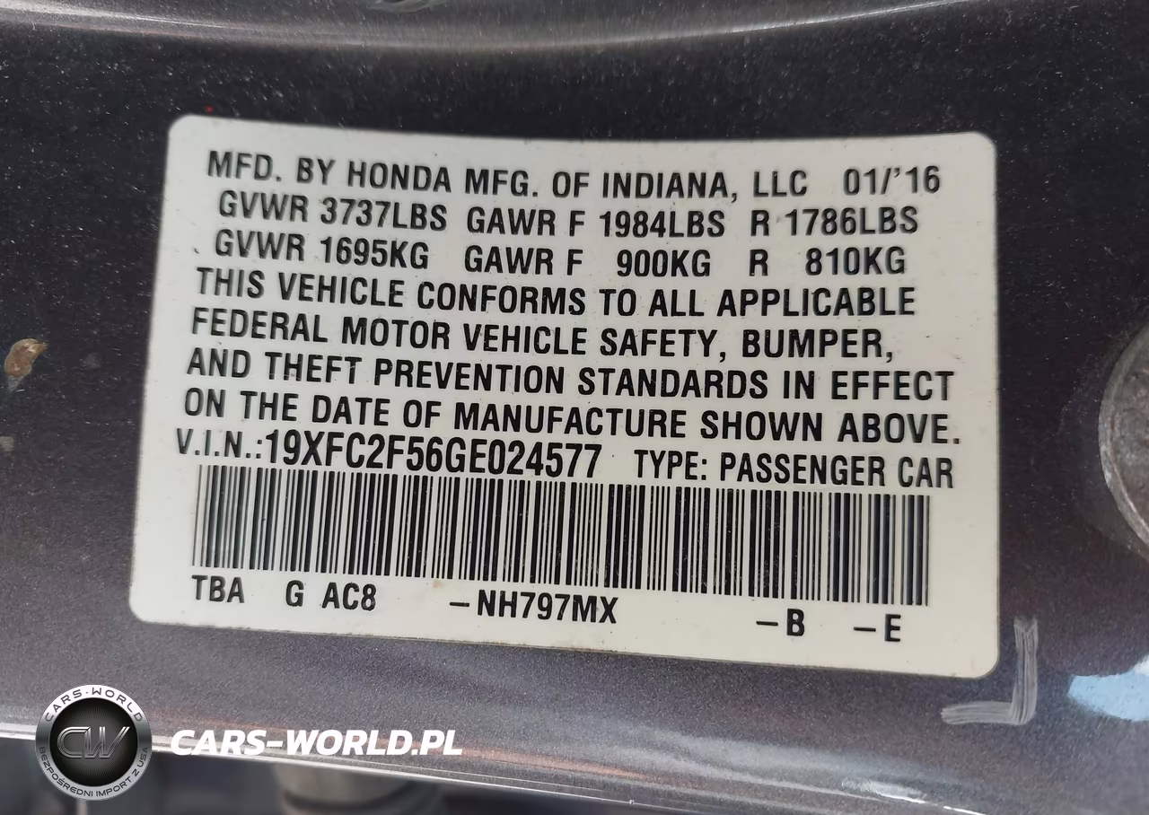 2016 Honda Civic Lx VIN:19XFC2F56GE024577 - 9