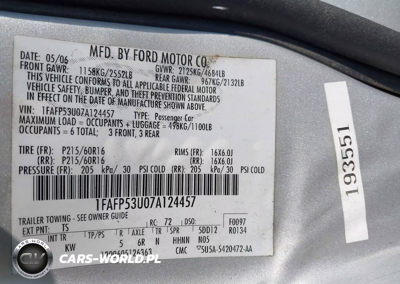 2007 Ford Taurus Se VIN:1FAFP53U07A124457 - 9