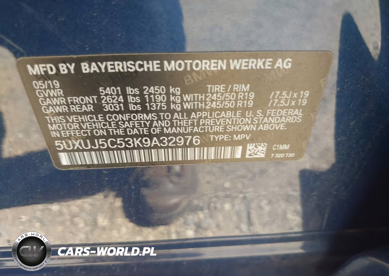 2019 BMW X4 M40I VIN:5UXUJ5C53K9A32976 - 9