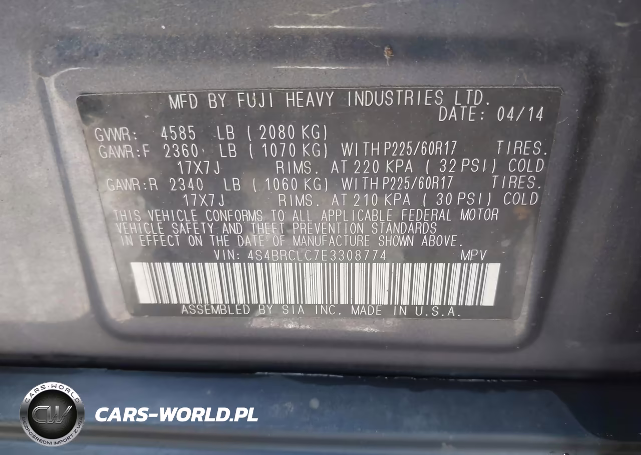 2014 Subaru Outback 2.5I Limited VIN:4S4BRCLC7E3308774 - 9