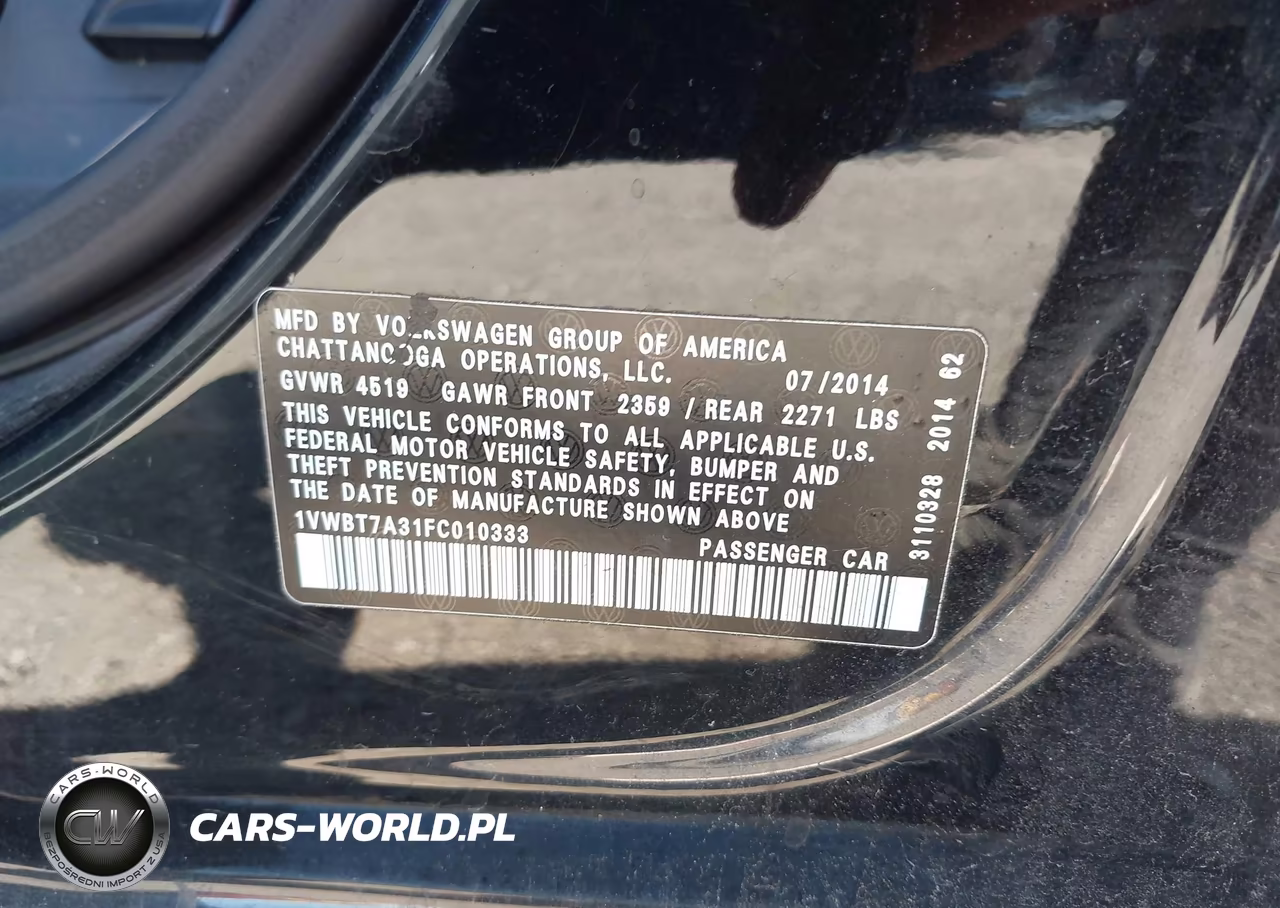 2015 Volkswagen Passat 1.8T Se VIN:1VWBT7A31FC010333 - 9