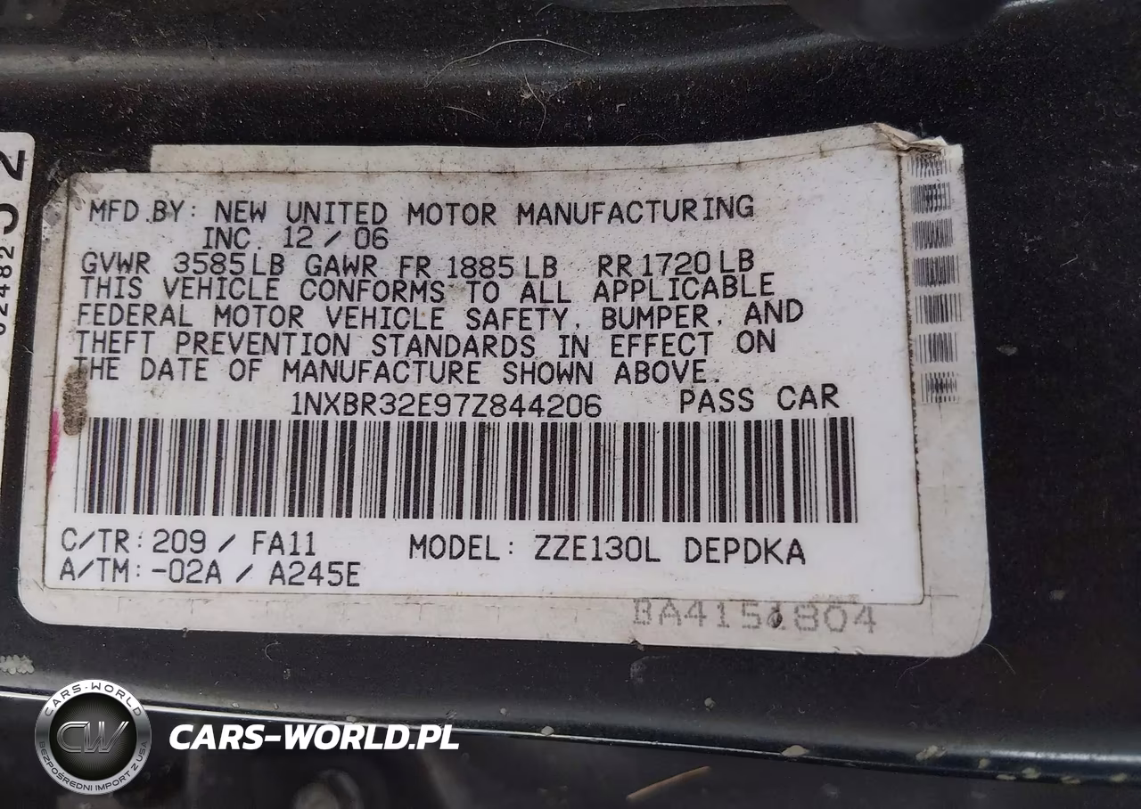 2007 Toyota Corolla Ce VIN:1NXBR32E97Z844206 - 9