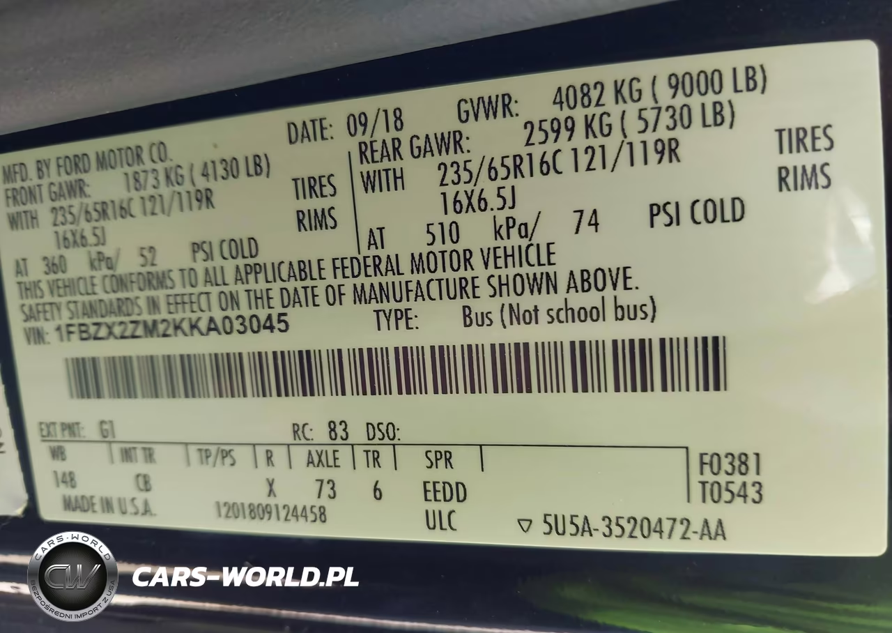 2019 Ford Transit-350 Xl VIN:1FBZX2ZM2KKA03045 - 9