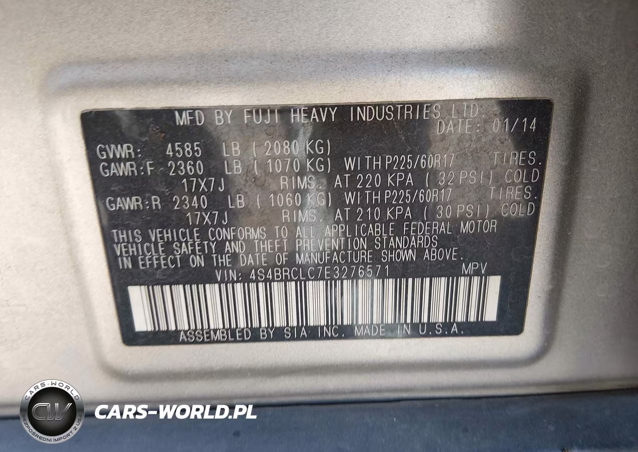 2014 Subaru Outback 2.5I Limited VIN:4S4BRCLC7E3276571 - 9