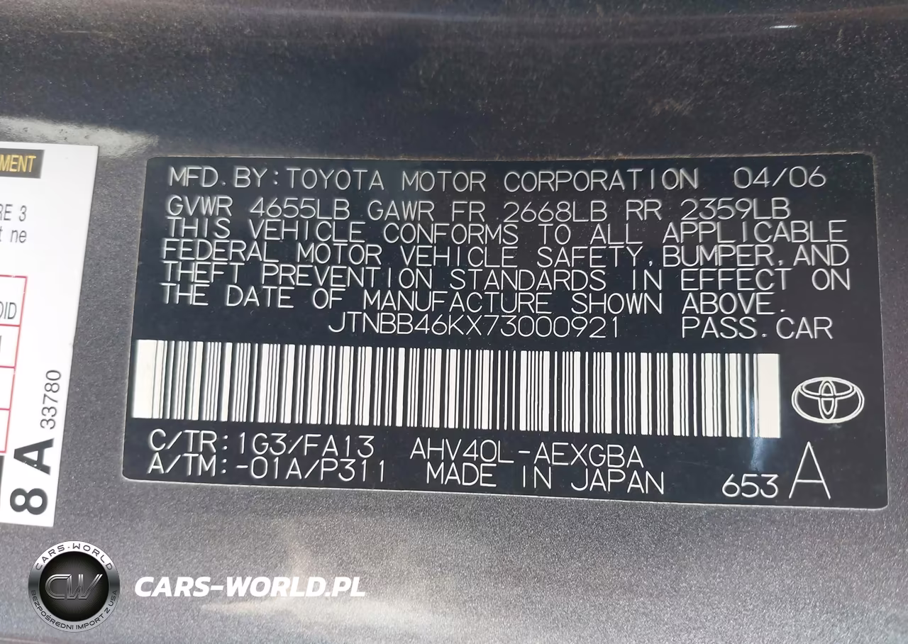 2007 Toyota Camry Hybrid VIN:JTNBB46KX73000921 - 9