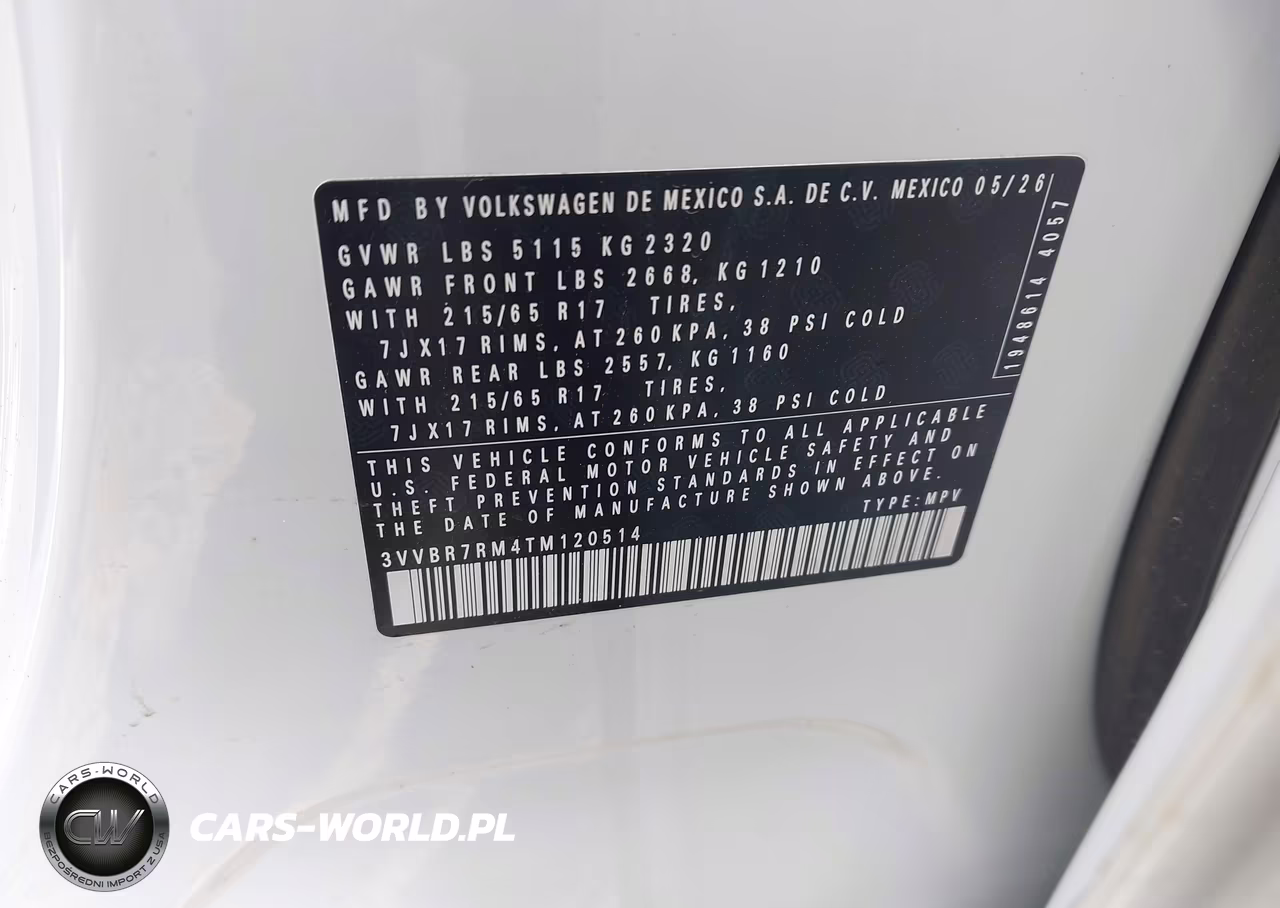 2026 Volkswagen Tiguan S VIN:3VVBR7RM4TM120514 - 9