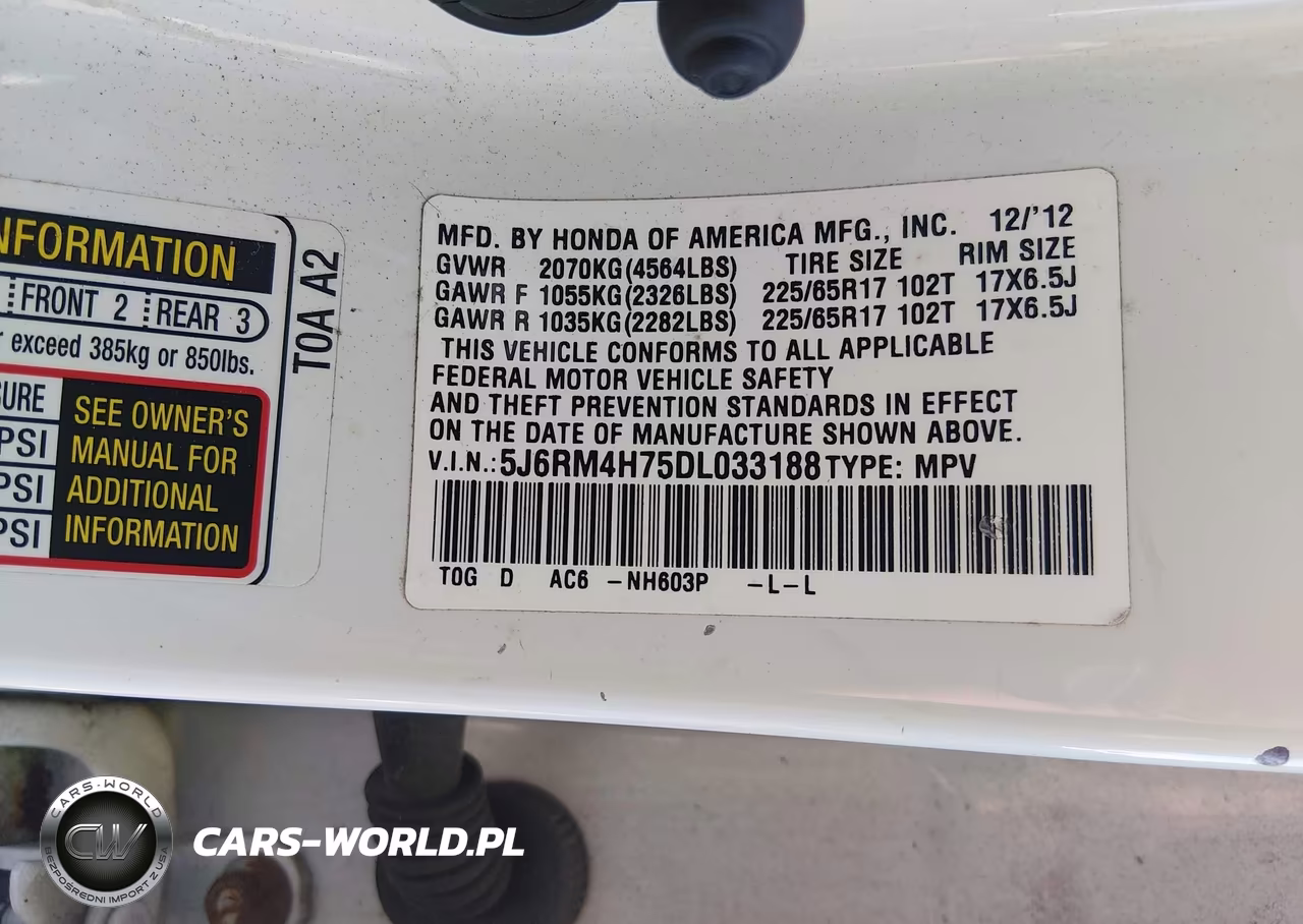 2013 Honda Cr-V Ex-L VIN:5J6RM4H75DL033188 - 9