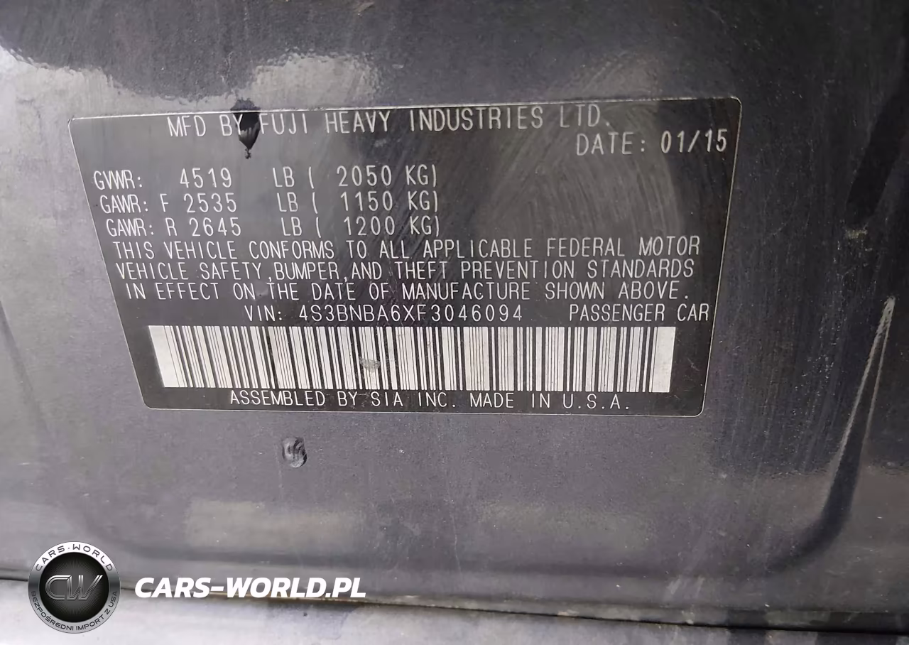 2015 Subaru Legacy 2.5I VIN:4S3BNBA6XF3046094 - 9