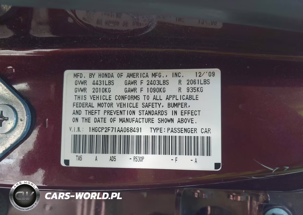2010 Honda Accord 2.4 Ex VIN:1HGCP2F71AA068491 - 9