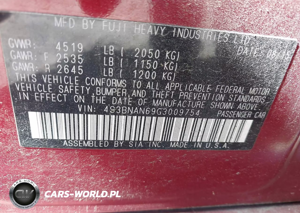 2016 Subaru Legacy 2.5I Limited VIN:4S3BNAN69G3009754 - 9