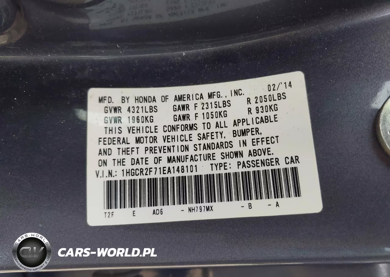 2014 Honda Accord Ex VIN:1HGCR2F71EA148101 - 9