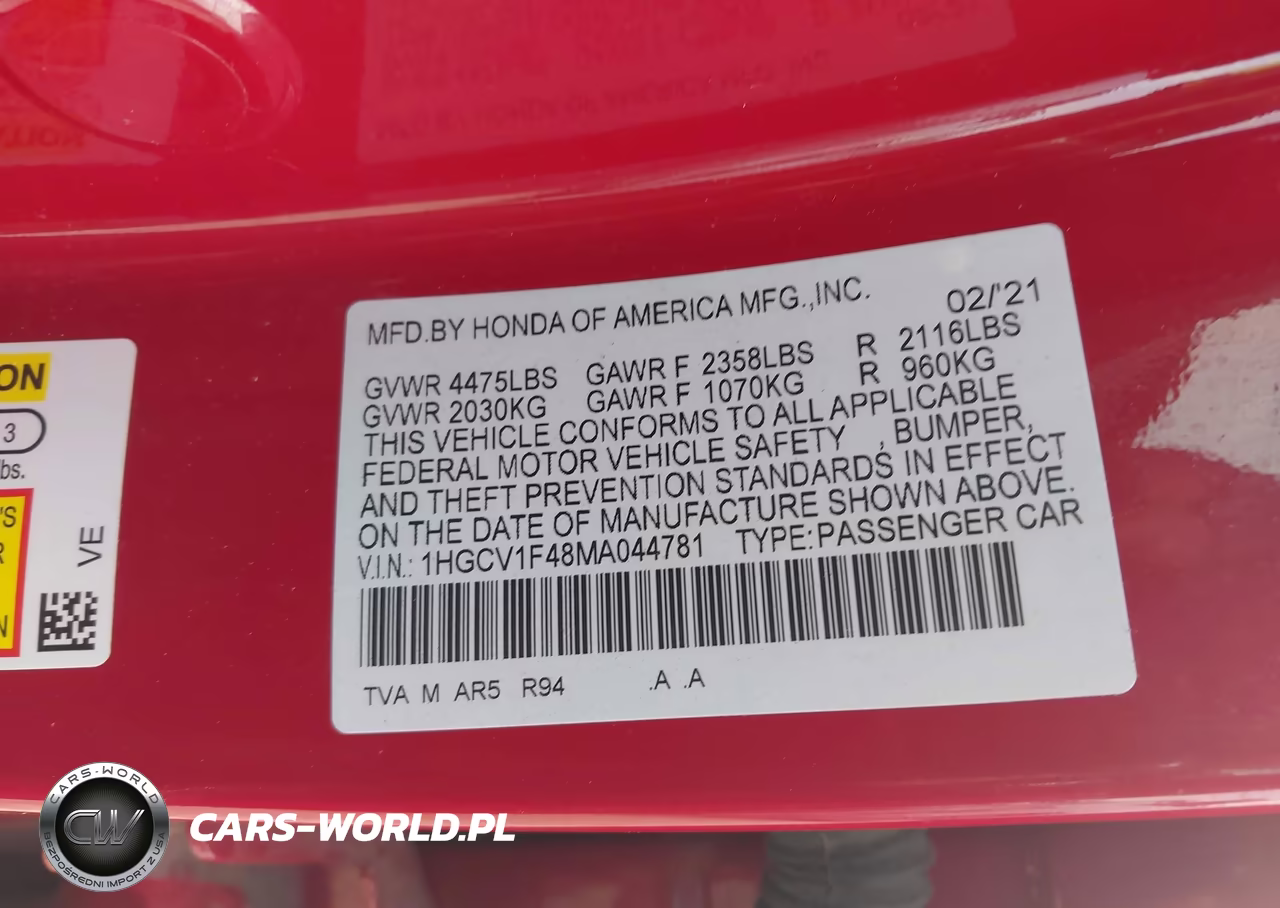 2021 Honda Accord Sport Special Edition VIN:1HGCV1F48MA044781 - 9