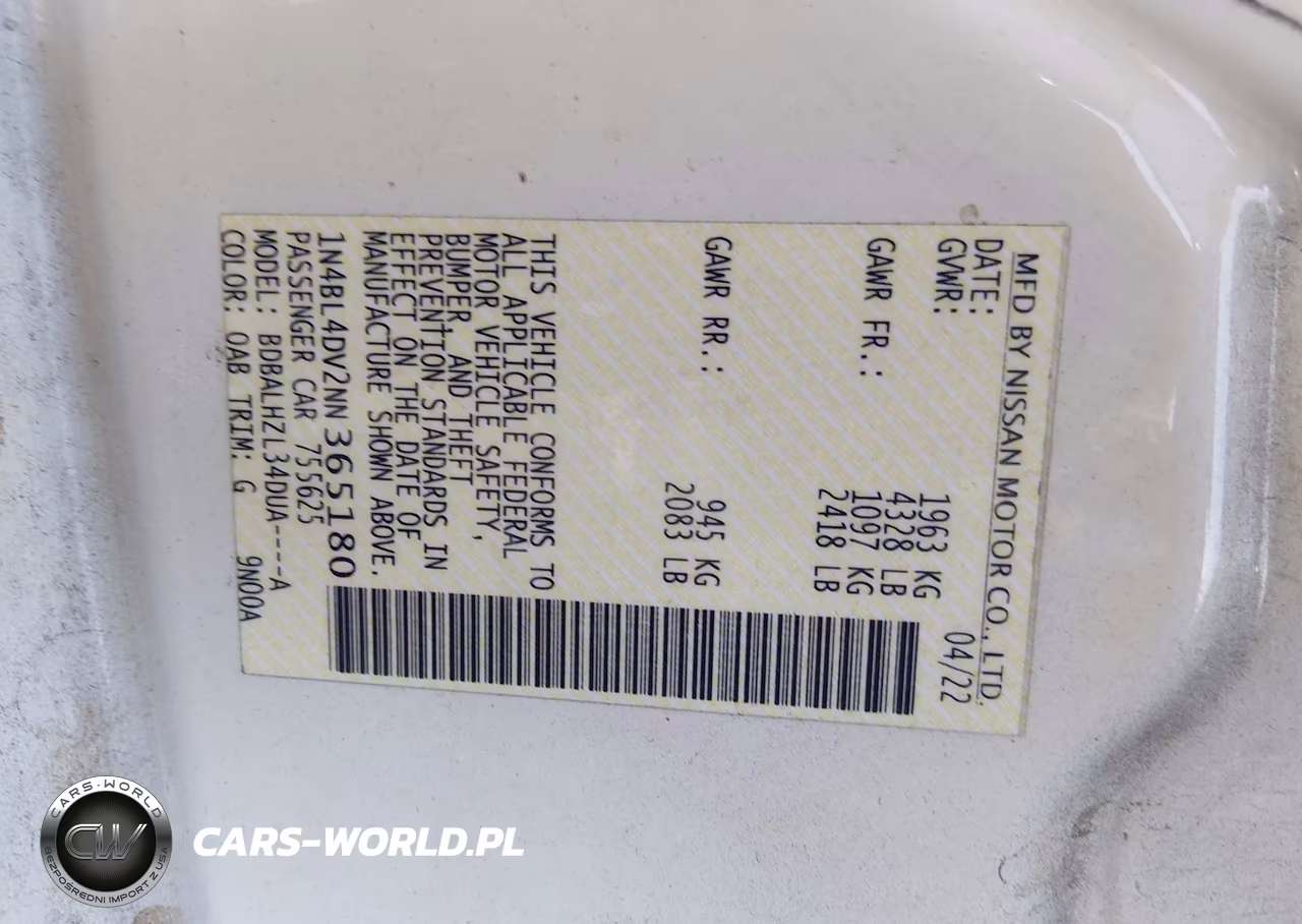 2022 Nissan Altima Sv Fwd VIN:1N4BL4DV2NN365180 - 9