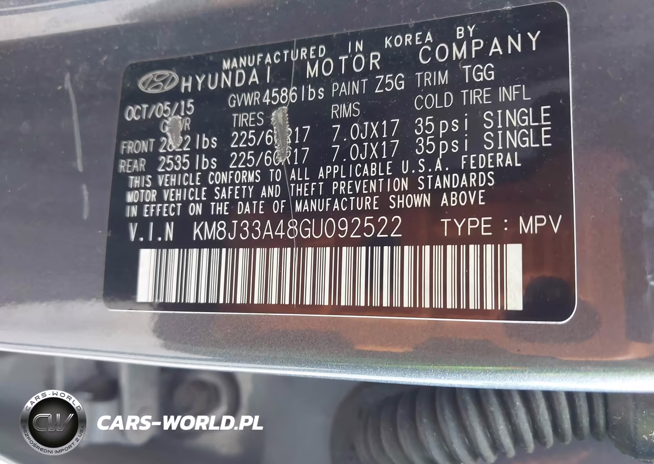 2016 Hyundai Tucson Se VIN:KM8J33A48GU092522 - 9