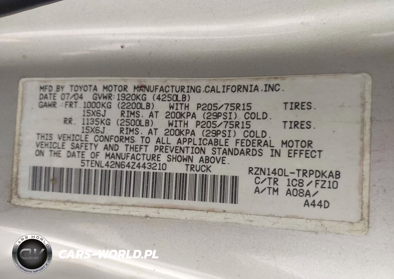 2004 Toyota Tacoma VIN:5TENL42N64Z443210 - 9