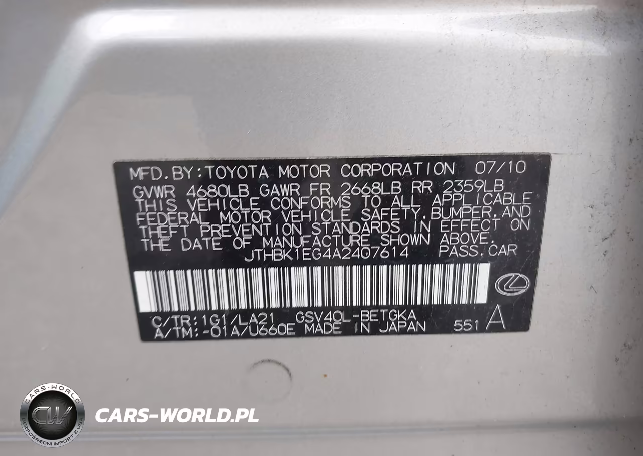 2010 Lexus Es 350 VIN:JTHBK1EG4A2407614 - 9