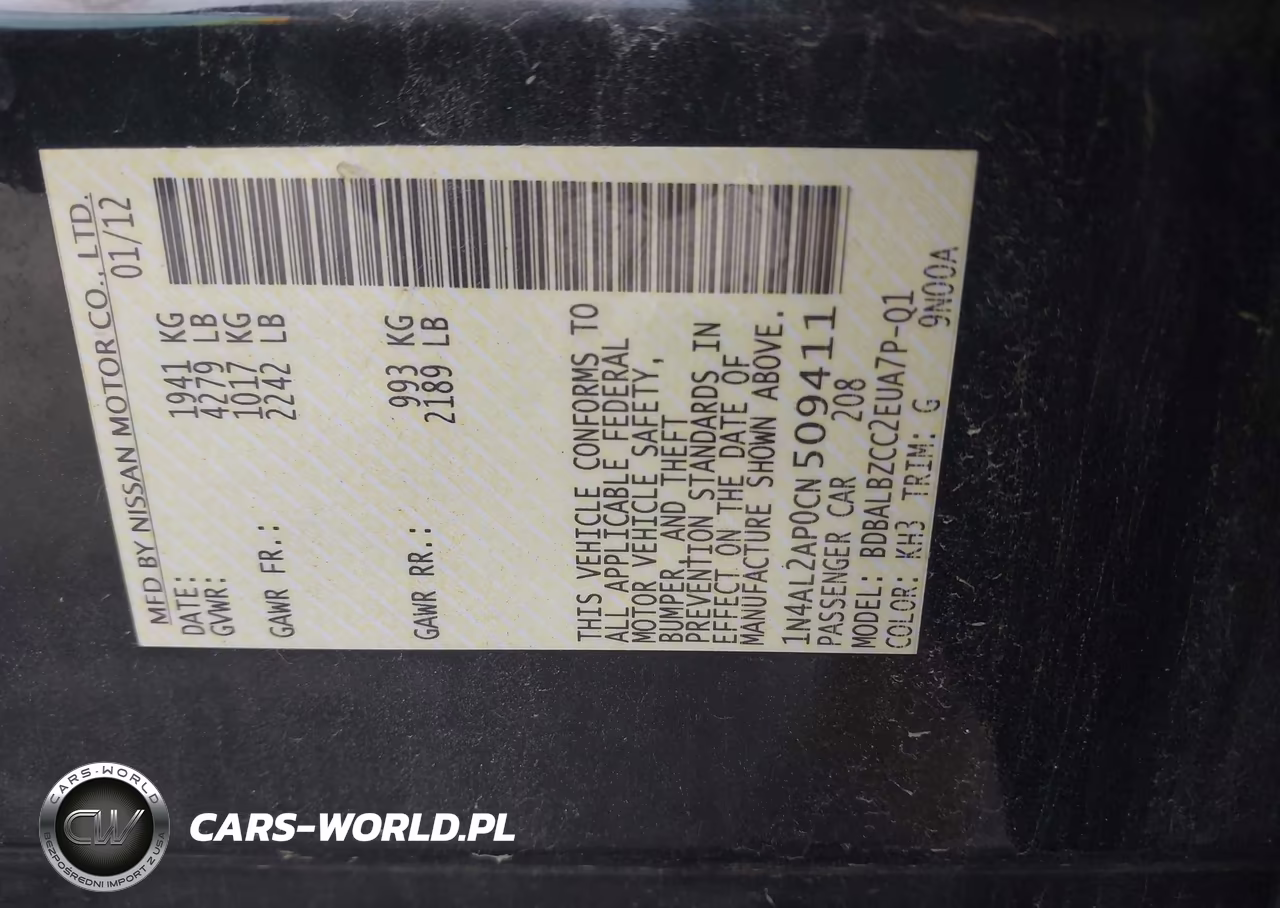2012 Nissan Altima 2.5 S VIN:1N4AL2AP0CN509411 - 9