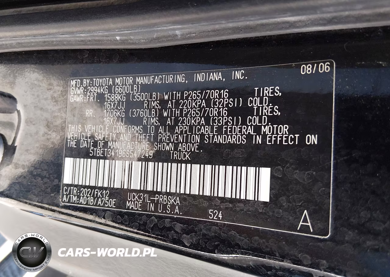 2006 Toyota Tundra Sr5 V8 VIN:5TBET34196S547249 - 9