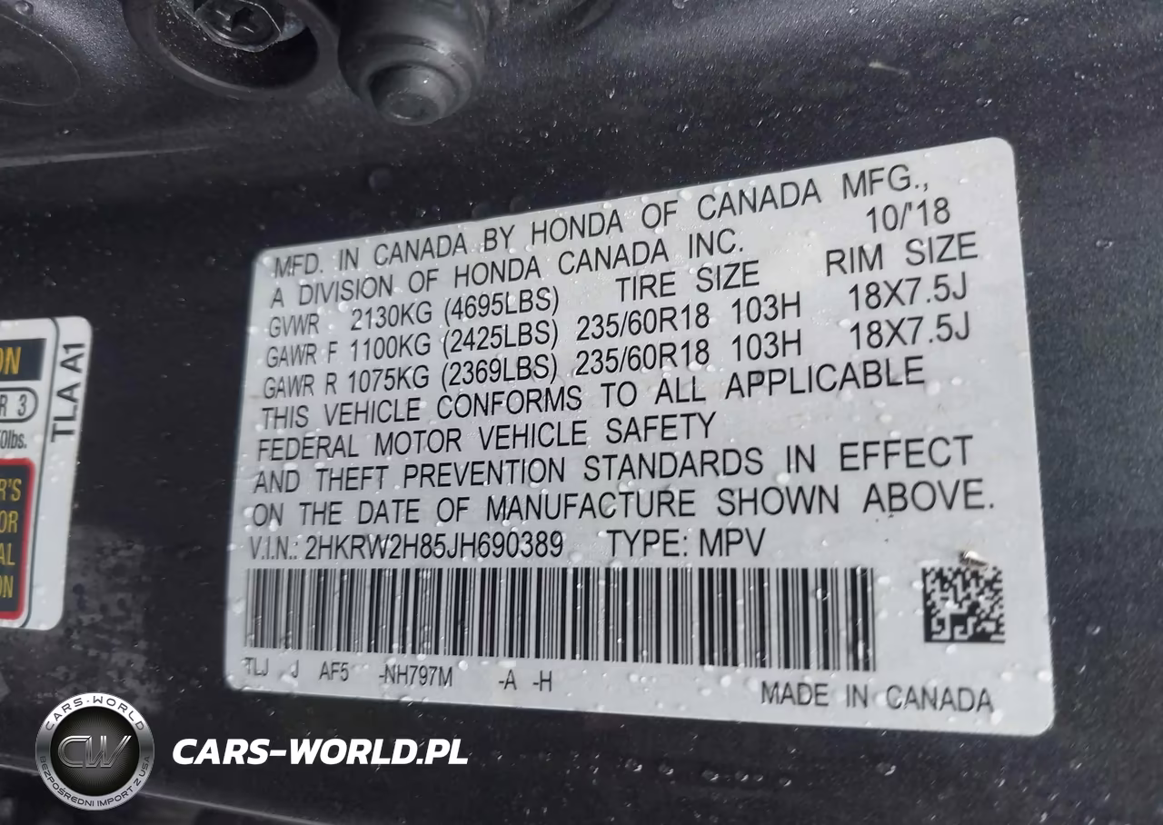 2018 Honda Cr-V Ex-L-Ex-L Navi VIN:2HKRW2H85JH690389 - 9