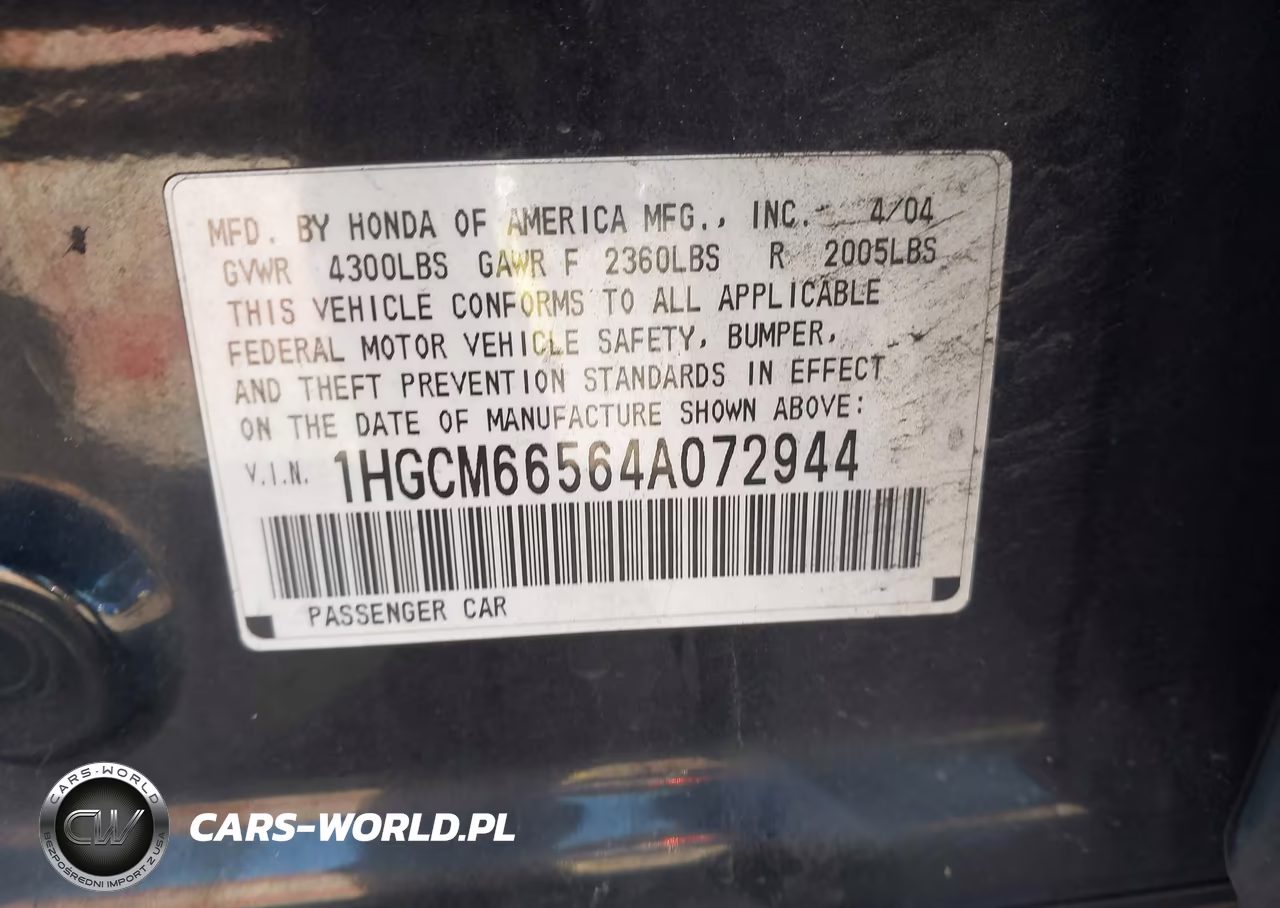 2004 Honda Accord Ex VIN:1HGCM66564A072944 - 9