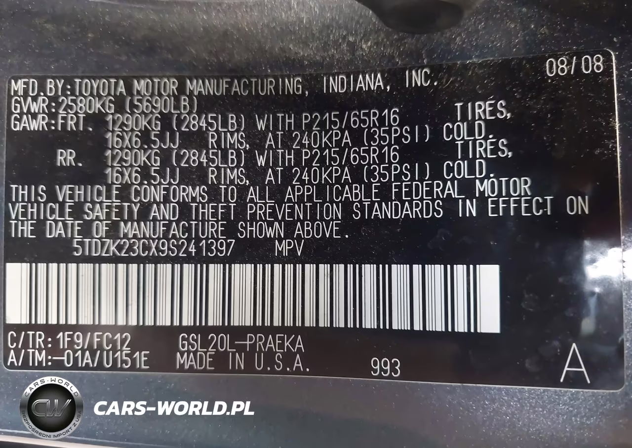 2009 Toyota Sienna Le VIN:5TDZK23CX9S241397 - 9