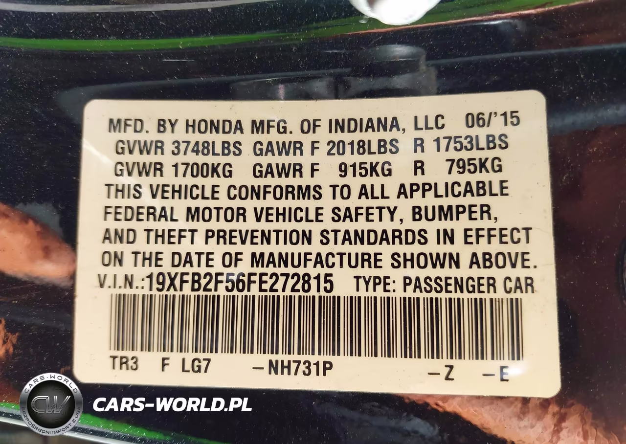 2015 Honda Civic Lx VIN:19XFB2F56FE272815 - 9