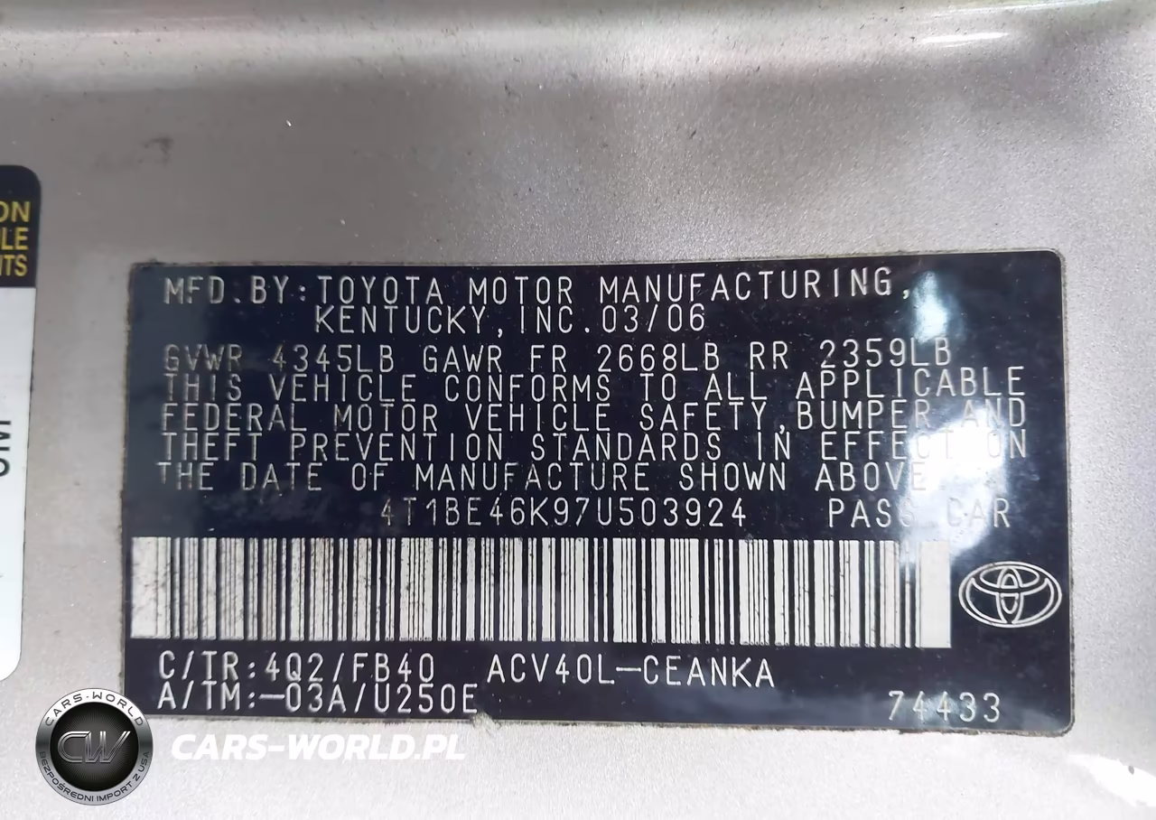 2007 Toyota Camry Le VIN:4T1BE46K97U503924 - 9