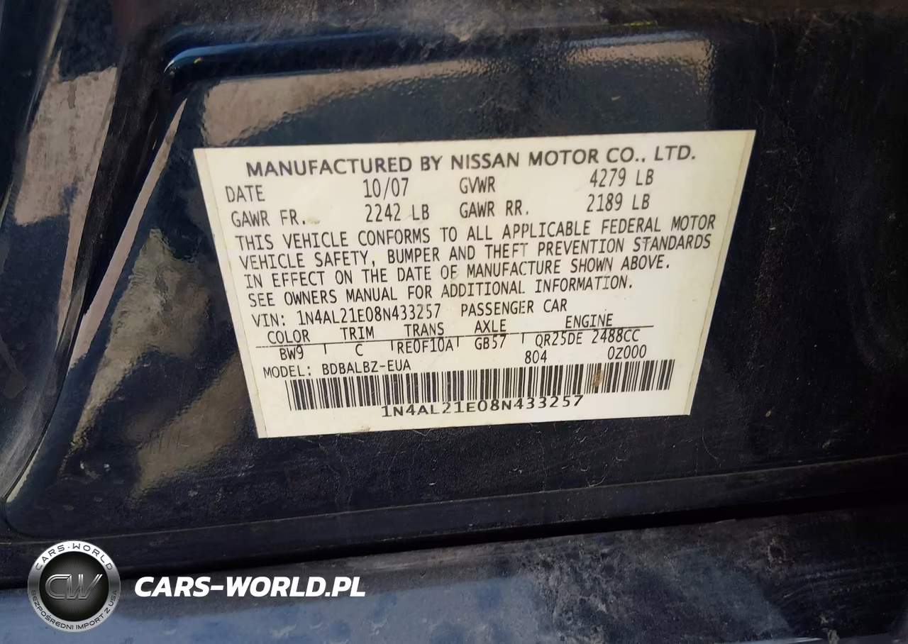 2008 Nissan Altima 2.5 S VIN:1N4AL21E08N433257 - 9